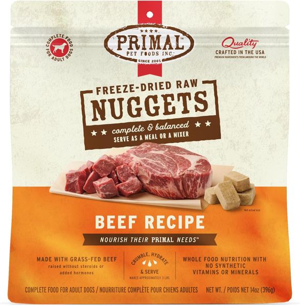 Primal Freeze Dried Raw Dog Food Nuggets, Beef, 14 oz