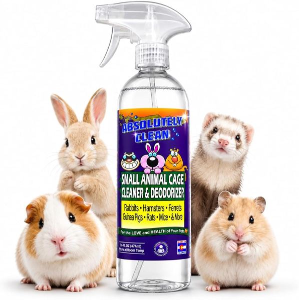 Absolutely Clean Amazing Small Animal Cage Cleaner, Just Spray/Wipe, Easily Removes Messes & Odors - Hamster Cages, Mice, Rat Cage, Guinea Pig Cage, Rabbit Cage, Ferret Cage, Dog Cage - USA Made