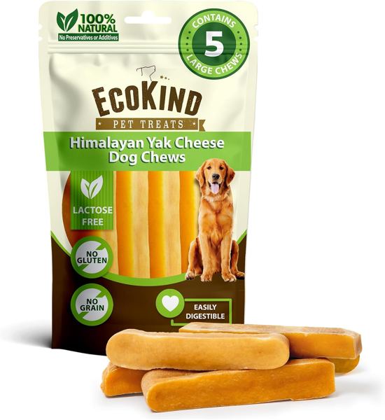 EcoKind Yak Cheese Himalayan Dog Chews for Large Dogs, 5 Bones