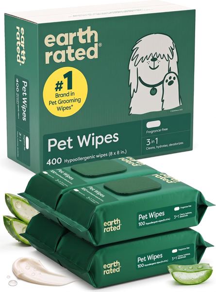 Earth Rated Dog Wipes for Paws & Butt, Deodorizing, Unscented, 400ct