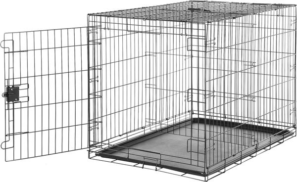 Amazon Basics Foldable Metal Wire Dog Crate with Removable Tray, Single Door, Divider Panel, 42 x 28 x 30 in, Black