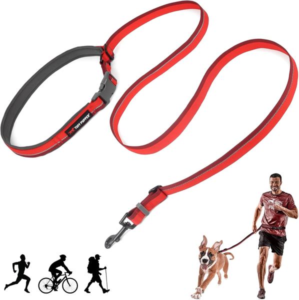 Tuff Pupper Hands Free Adjustable Length Dog Leash (padded waist belt, 3-6 ft, reflective)