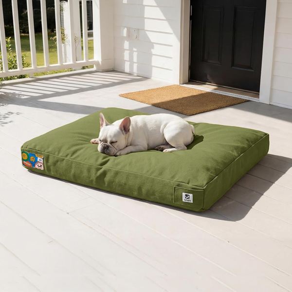 Sytopia 30 Inch Indestructible Dog Bed for Aggressive Chewers, Chew Proof Canvas Crate Mat with Washable Removable Cover, Green